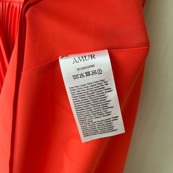 Amur Krisley Spicy Coral Pleated Cocktail Midi Dress Size 4 NWT - Picture 10 of 10